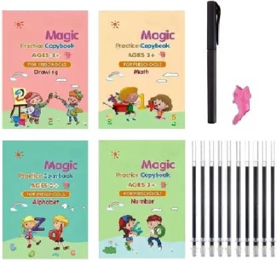 Tranding Magic Practice Copybook Notebook Pack Of 4 Book+1 Pen+10 Refill+1 Grip(Hardcover : Spiral, Onshhm)