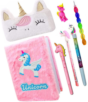 Urban Festivities Unicorn stationery set items for girls with pens pencils eraser diary pencil box
