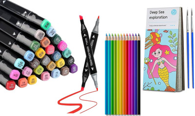 Neel Dual Tip Colorful Art Markers Sketch Pen 12-Color With Pencil Color & color Book