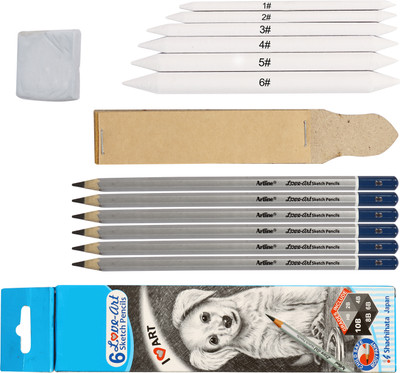 Ortan Art Sketch 6 Pencil+6 Blending Stump+1 Sandpaper Strip & 1 Kneadable Eraser