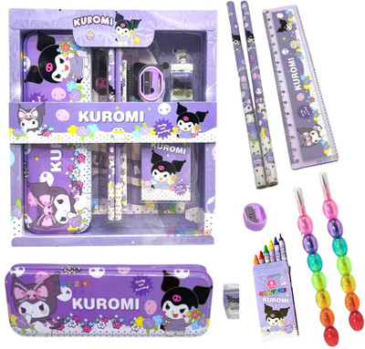 Prezzie Villa 9pcs Kuromi Combo with Crayons, Pencil Box & 2 stack pencils