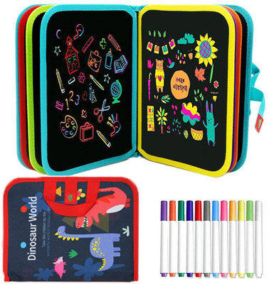HASTHIP Erasable Doodle Book for Kids Big Size Reusable Drawing Pads with Chalk Markers