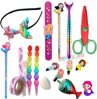 Prezzie Villa 15 Pieces Mermaid Themed Party Supplies for Kids, including School Items