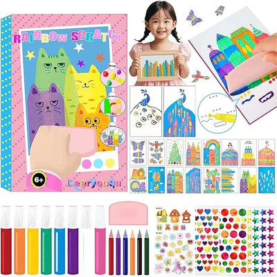 ZIVINI Rainbow Scratch Creative Squeegee Painting Kit, Abstract Dot Painting Art Kit