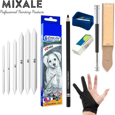 mixale Paper Blending Stump & Charcoal Pencil With Drawing Charcoal Powder Art Combo