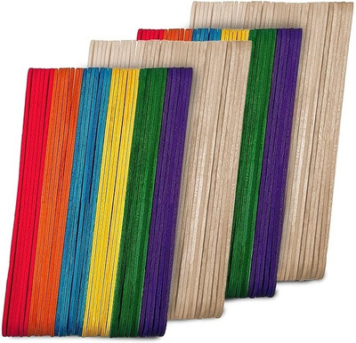 Freedy 100Colored and 100 Plain Sticks Natural Wooden ice Cream Sticks for Craft 200(b)