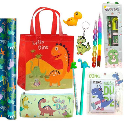 AMANVANI Combo of 11 Items Dino Stationery Set for Kids Return Gift for KIDS