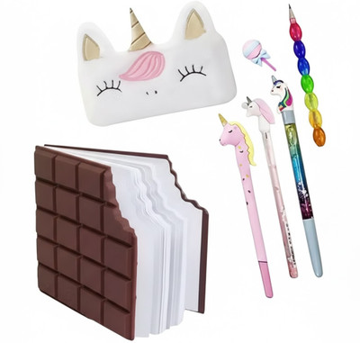 Eclet 7pc of combo fur pouch,choco diary,pen,pencil,eraser for kids gift set