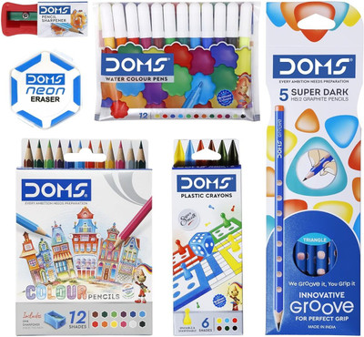 DOMS Pack of 5 Champion Kit 6-in-1 School Stationery Combo Gift Set for Kids