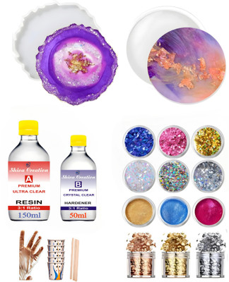 Shiva Creation Round & Agate coster kit with premium Crystal Resin(200ml) ,gilter mica art kit