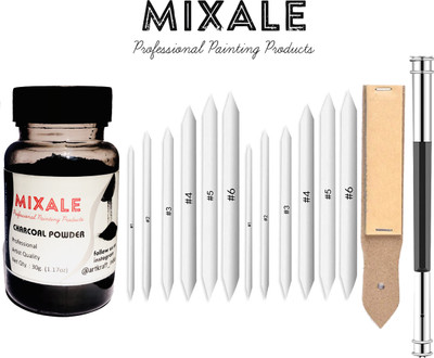 mixale Drawing Charcoal Powder With Blending Stumps Combo & Sand Paper Or Extender