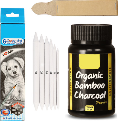 Ortan Graphite Sketching Pencil With Charcoal powder Sand Paper & Paper Stumps