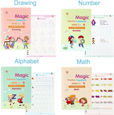 Lunavisor Copybook (4 Books + 5 Refill) Sank Magic Practice Copy Book For Kids SANK Re-Usable MAGIC BOOK Magical Handwriting Workbooks Practice Copybook For Pre-School Kids, (4 BOOK + 1 Pen + 10 REFILL) Number Tracing Book, Drawing, Alphabet And Math Exercise For Preschoolers With Pen, English Magic