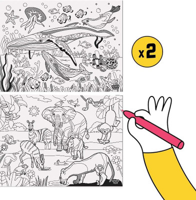 KORBOX Doodle Placemats Animal Series, 2 Placemats Sheet with 8 Erasable Marker Pens.