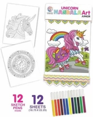 AP KIDS Mandala Art Unicorn The Colouring Kit | 12 Sheet | 12 Sketch Pens