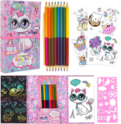 Happy Hues Travel Coloring Art & Craft Book Kit for Kids- No Mess Kitty Coloring