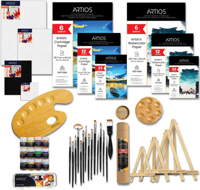 ARTIOS Painting Kit - 105Pcs Set with Brushes, Painting Papers & Board, Easel & Palette