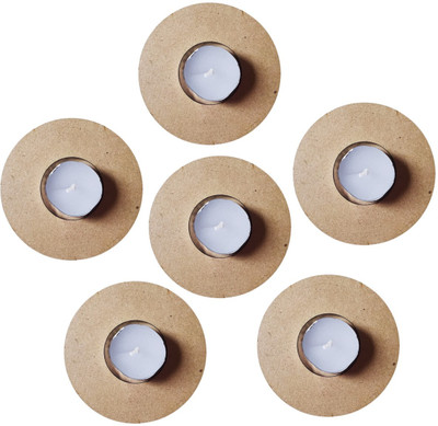Yorkker Wooden MDF DIY Tea Light Plain Round Holder with Candles 6 pcs