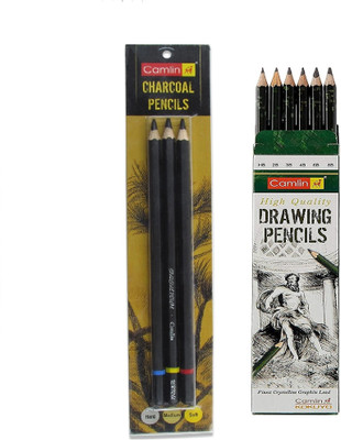 Camlin 6 shade Graphite pencil with 3 pcs Charcoal pencilNew