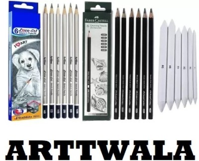 ARTTWALA ARTLINE Sketch Pencils+Blending Stumps+FABER CASTELL Drawing Pencil COMBO