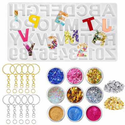 EVENS MORE Alphabet Mould With Hole Keychain And Glitter