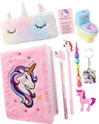 Taufa Villa Unicorn Stationery Set For Girls Pencil Pouch Combo with 9 Pcs stationery
