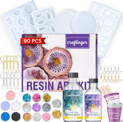 Craftinger Resin Art Keychain Earring Coaster kit With 300 Gm Resin & Other Material