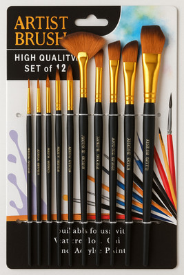 Preeti Enterprises Artist Paint Brush Set (Black, Golden)(Set of 12, Gold, Brown, Black)