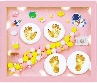 FESHINNEST Memories Baby Clay Handprint & Footprint Wooden Rectangular Wall Mount Frame