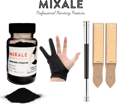 mixale Drawing Charcoal Powder With Sketching Glove & Extender And Sand Paper Combo