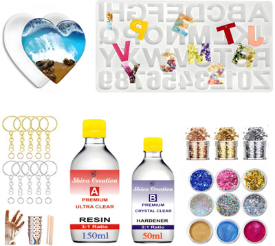 Shiva Creation Diy Alphabet Kit With Free Heartshape Mould & Premium Ultra Resin 200gm