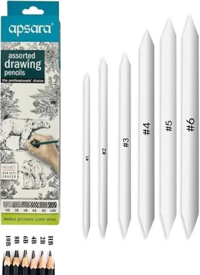 mixale Artist's Apsara HB,2B,4B,6B,8B,10B Pencil With Blending Stumps For Drawing