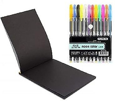 Kreative Kraft 1book A5 Size Drawing Pad Sketching Book & 12pc Colorful Neon Glitter Gel Pen