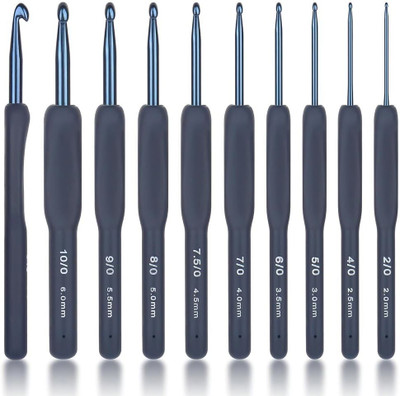 HASTHIP Crochet Hooks Set of 9Pcs Aluminum Crochet Hooks 2.0 mm-6mm TPR Rubbrized
