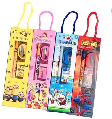 Vadhavan 4pcs Small Gift Set Mix Design Include pencils, eraser, sharpener, ruler