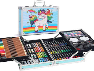 GLOWENTERPRISE 145 Pcs Deluxe Art Supplies Kit in Portable Case Painting & Drawing Set for Kids
