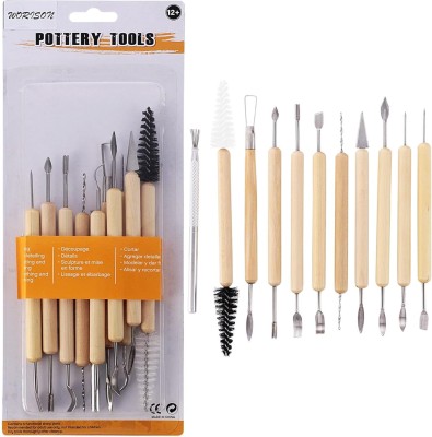 JASTIN Ceramic 11 Pcs Wooden Handle Clay Pottery Sculpting Tools