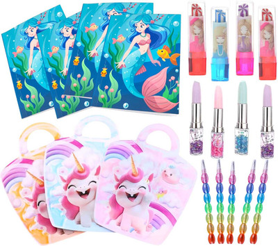 AMANVANI Unicorn & Mermaid Stationery Gift Combo, 25 Pcs Birthday & Kanjak Return Gifts