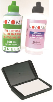 NOZOMI Drying Batch Marking / Permanent all surface Ink - GREEN and 1 Blank Stamp Pad Stamp Pad Ink(100 ml)
