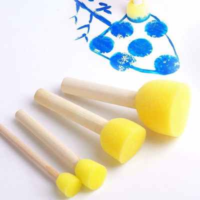 TouchCool Art & Craft Painting Sponge Foam Paint brush Dabber Set of 5pc w/ Wooden Handle