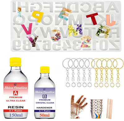 Shiva Creation Diy Premium Resin Art kit with Pre-Hole Alphabate Mould and Keychain