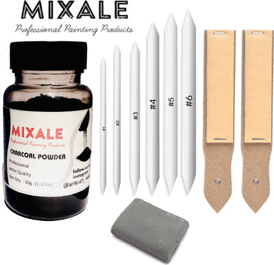 mixale Drawing Charcoal Powder with Blending Stumps & sand paper or kneaded Eraser