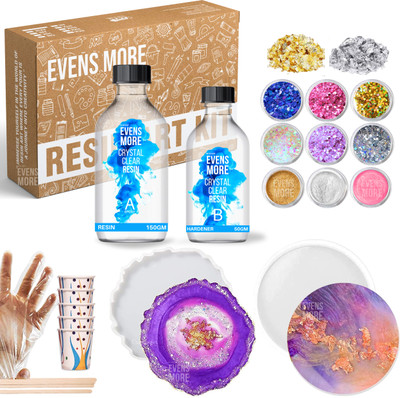 EVENS MORE Diy Resin Tea Coaster Making kit with 200gm resin 2 mould and more