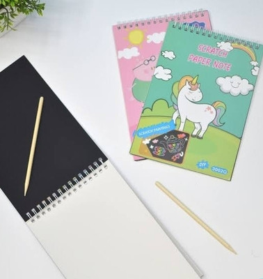 Furnish Marts Magic Notebook Sketch Scratch Paper Note Drawing book+wooden Pencil (Pack of 4)