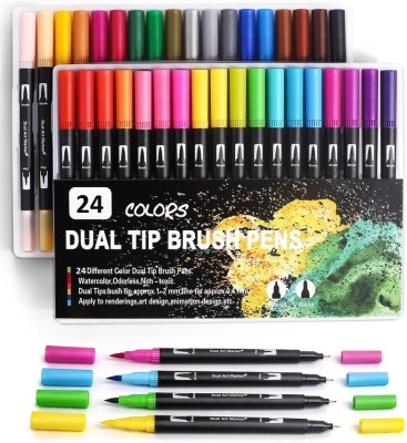 Corslet Brush Pen 24 Colors Dual Tip Markers Brush Pen 24 Shades 1-2 Mm Marker Pens