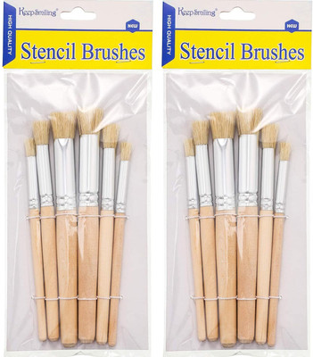 Kreative Kraft Wooden Stencil Brushes Natural Stencil Bristle Brushes, 3 Sizes (12)(Light brown)