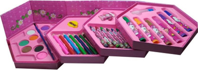 RRCollection 46-Piece Art Set Hexagonal Box with Pencils, Crayons, Watercolors & Sketch Pens