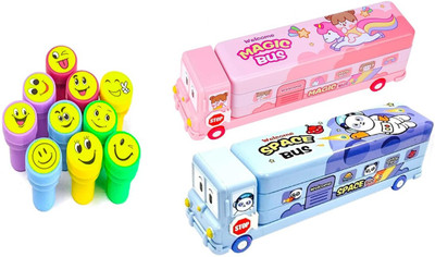 MINDFIT Combo Pack of 3 Birthday Return Gift Smiley Stamps & 2 Colorful Geometric Box