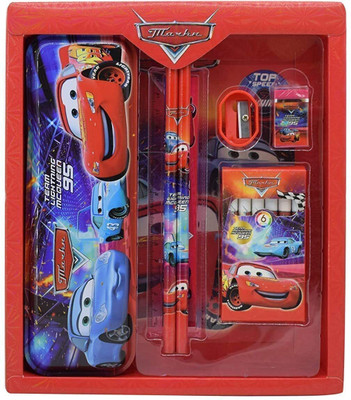 MANAKI ENTERPRISE Stationary Kit for Boys and Girls Pencil Pen Book Eraser Sharpener Car Printed