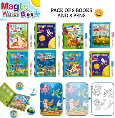 Bloombec Pack of 8 Magic Water Book Magic Doodle Pen Magic Water Book For Kids